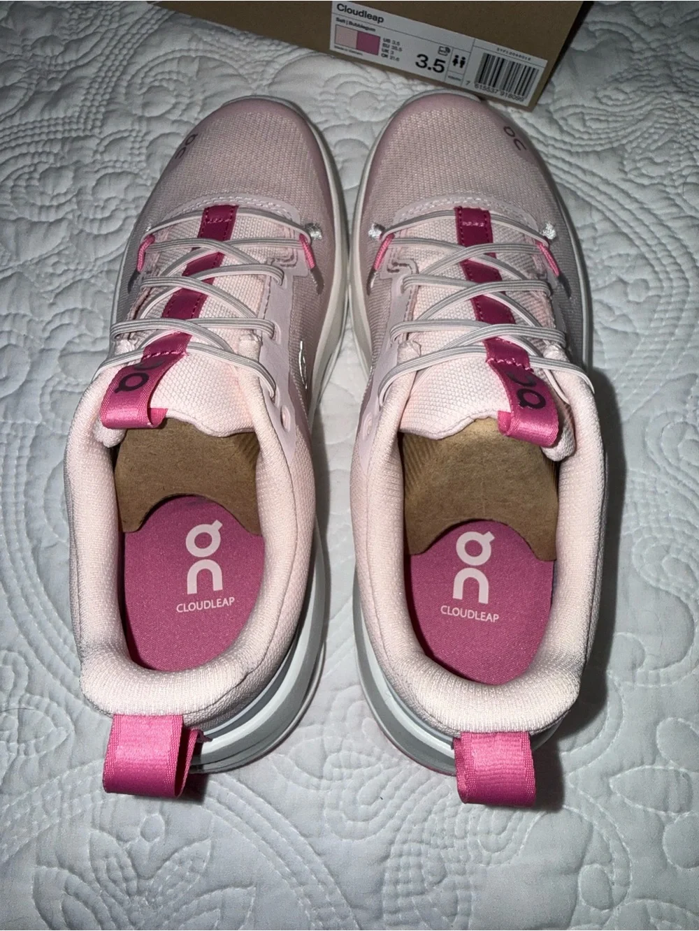 On Running Pink and White Kids' Cloudswift Sneakers